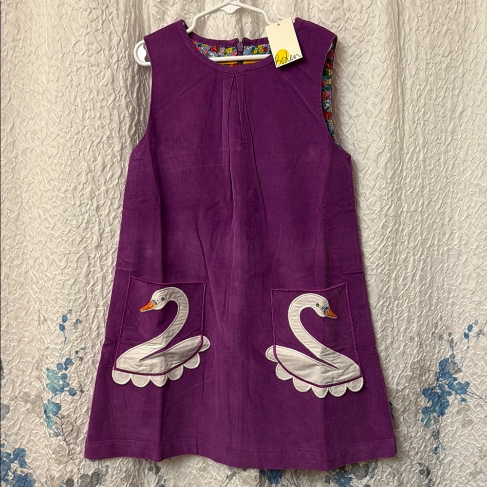 Mini Boden Purple Swan Pocket jumper 8-9y